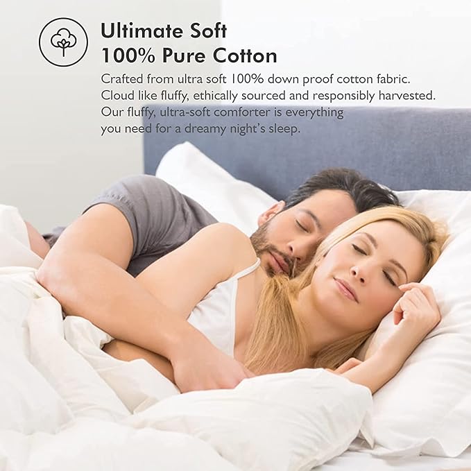 Luxurious Heavy King/California King Siberian Goose Down Comforter All-Season Duvet Insert, Premium Baffle Box, 1200 Thread Count 100% Egyptian Cotton, 75 oz Fill Weight, White Damask Stripe
