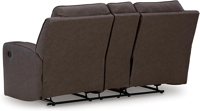 Signature Design by Ashley Lavenhorne Modern Faux Leather Manual Reclining Loveseat with Console and Cup Holders, Dark Brown