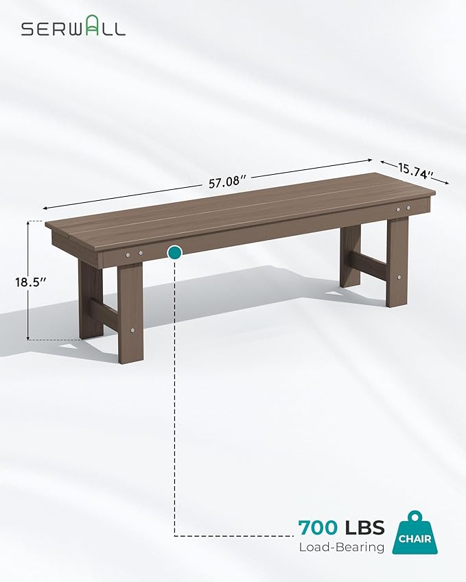 SERWALL Outdoor Dining Set for 6, HDPE Furniture Set with Umbrella Hole, All Weather Bench & Chairs, Coffee Table - Image 4