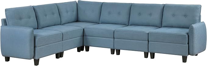 Lexicon L Shape Sectional Couch with Hidden Storage, Textured Fabric Modular Sectional Sofa with Button-Tufted Design, Reversible Back Cushion, 6 Seater Large Sofa, Blue