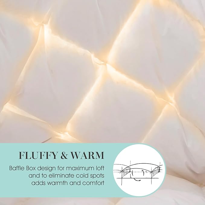 Martha Stewart 240 Thread Count White Goose Down and Feather Comforter - All Season Warmth Duvet Insert with Corner Tabs Made in USA - Full/Queen Size