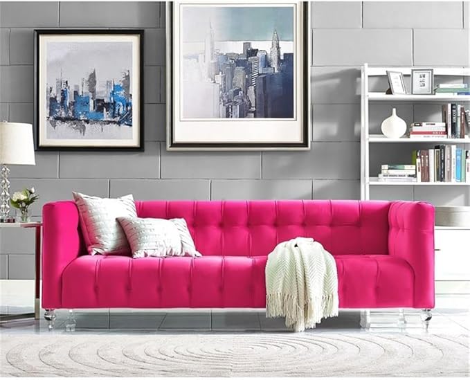 Bea Hot Pink Velvet Sofa | Tufted Design