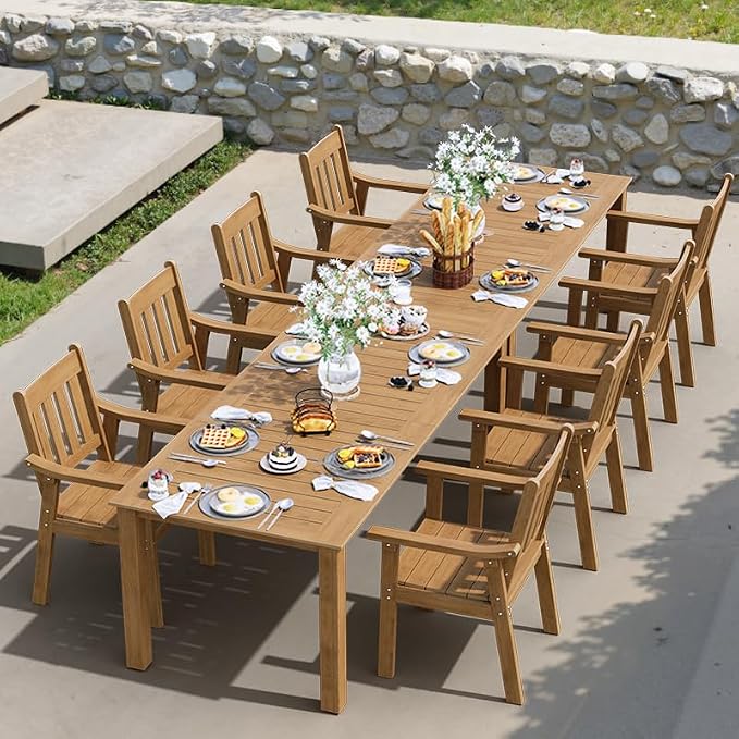 YEFU HIPS Patio Table Set: 10 Piece Outdoor Table and Chairs Dining Furniture Set with Umbrella Hole - Teak Modern Plastic Dining Sets 8 Person for Outside Deck with Metal Aluminum Frame - Image 8