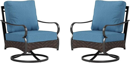 Sophia & William Extra Large Outdoor Patio Swivel Sofa Chairs Set 2 PCS Heavy-Duty Metal Porch Furniture with High Back & Deep Seating Area, 5.5" Thicken Cushions for Deck, Lawn, Outside (Navy)