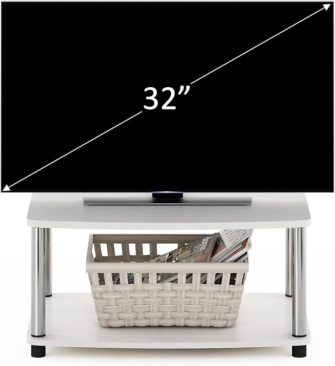 Furinno Turn-N-Tube No Tools 2-Tier Elevated TV Stand, Stainless Steel Tubes, White Oak/Chrome