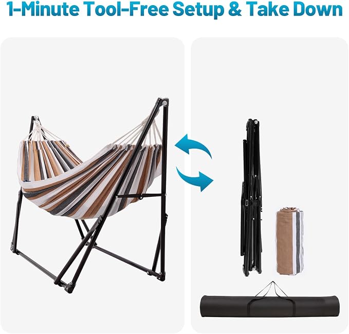 Portable Hammock with Stand for Outside Foldable,Frabic Tension Adjustable Indoor,Carrying Bag Included, 616 lbs Weight Capacity, Suitable Garden Yard Outdoor Inhouse Multicolour - Image 2