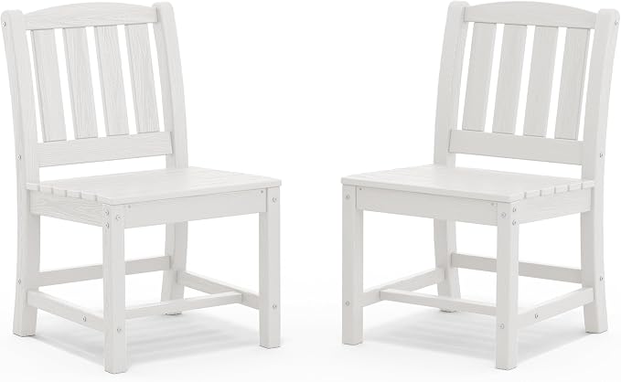 SERWALL Outdoor Dining Chairs Set of 2, All-Weather HDPE Patio Armless Chairs Suitable Outdoor Dining Table, White by SERWALL