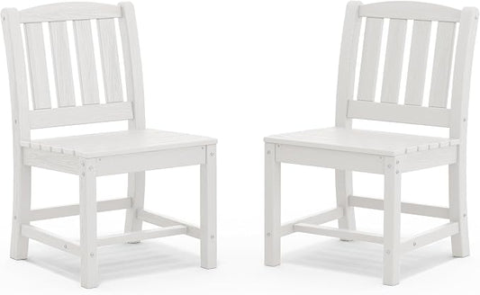 SERWALL Outdoor Dining Chairs Set of 2, All-Weather HDPE Patio Armless Chairs Suitable Outdoor Dining Table, White by SERWALL