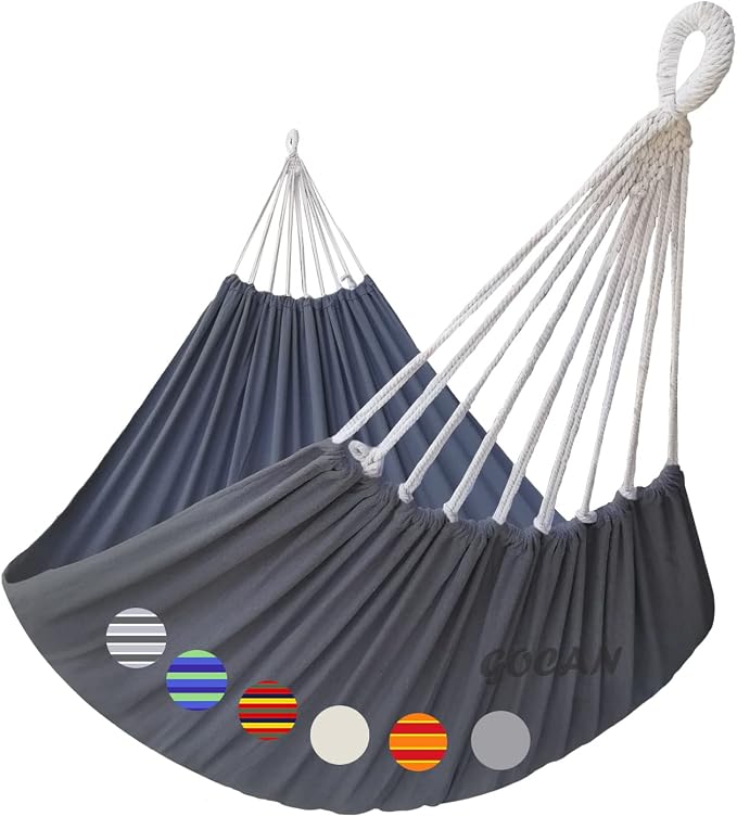 GOCAN Hammock Outdoor 2 People 220x150cm Total Length 330cm Load 300kg Canvas Cotton Hammock for Garden Indoor Children Balcony Dark Gray XXL by GOCAN