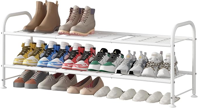 LINZINAR Shoe Rack Long 2 Tier Shoe Storage Organizer Metal Wide Shoe Shelf for Closet Entryway Bedroom 18 Paris Large Capacity, White by LINZINAR