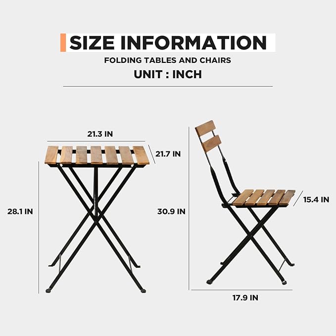3 Pieces Folding Patio Furniture Set Bistro Set Portable Conversation Set All Weather Resistant Outdoor Furniture with 2 Folding Chairs Table for Patio Outdoor Backyard, Nature