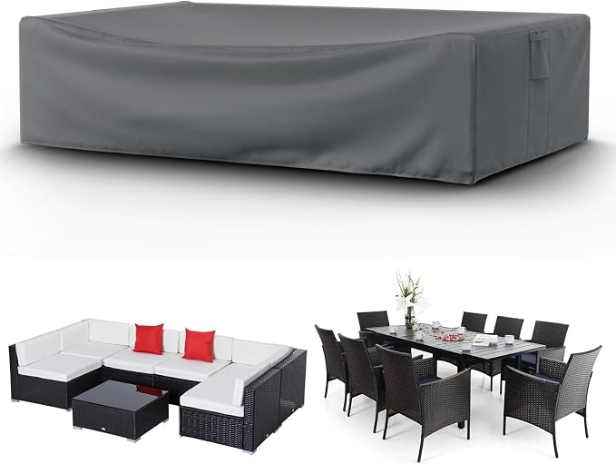 STARTWO Patio Furniture Covers, Waterproof Heavy Duty Outdoor Furniture Cover for Table Chairs and Sectional Sofa Set,126x64x28in,Gray by STARTWO