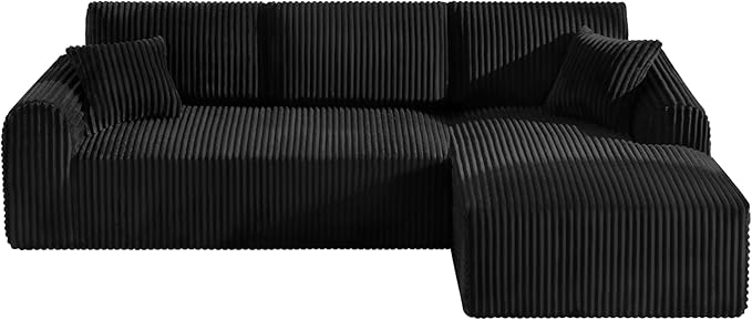 109-Inch L-Shaped Right Facing Boneless Corner Sofa 2 PCS Modular Sectional Cloud Sofa Couch with Chaise Lounge and Toss Pillow, Corduroy Boneless L-Shaped Couches
