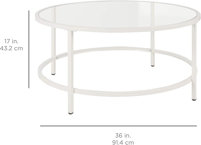 Best Choice Products 36in Modern Round Tempered Glass Accent Side Coffee Table for Living Room, Dining Room, Tea, Home Décor w/Metal Frame, Non-Marring Foot Caps - White