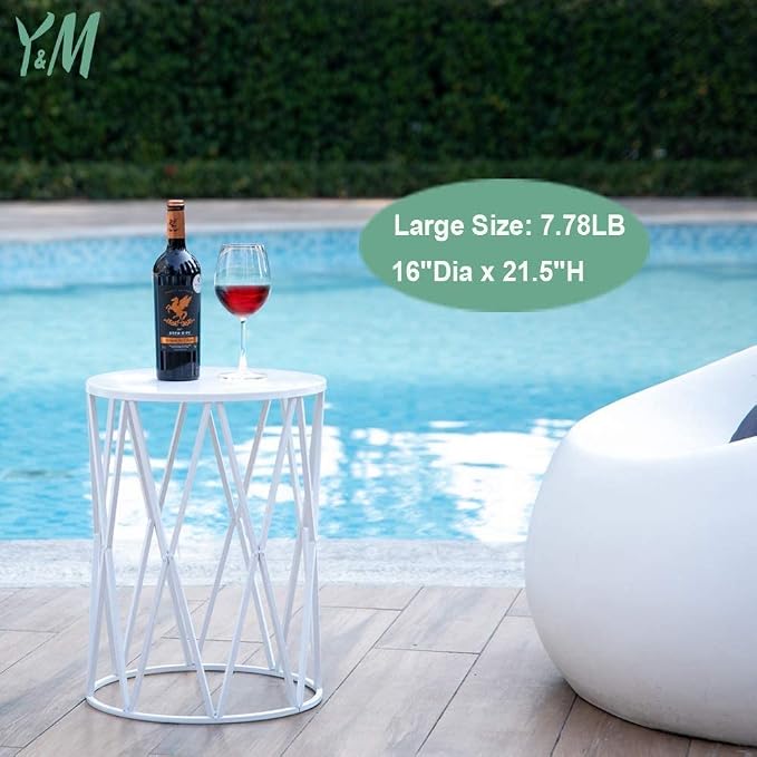 Y&M Set of 3 Metal Round Coffee Table, Side Table End Table for Indoor Outdoor Multifunctional Use, Heavy Duty Metal Plant Stand Garden Stool- White - Image 3