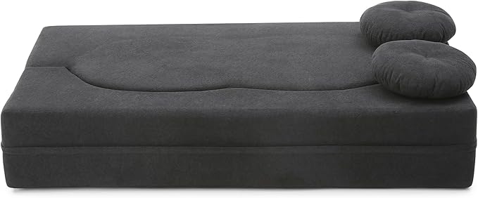 KEIKI 2-in-1 Folding Sofa Bed with Pillow, Queen Sleeper Sofa, Floor & Futon Loveseat Couch, Foam Folding Mattress for Living Room, Guest Use, Office, Apartment, No Assembly Required, Black