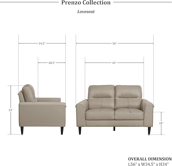 Lexicon 2 Piece Living Room Furniture Sets, Top Grain Leather Leather Match Living Room Sofa Set, Track Arm, Solid Wood Legs, Comfy Couches Including Loveseat & Sofa, 2 Pieces, Latte
