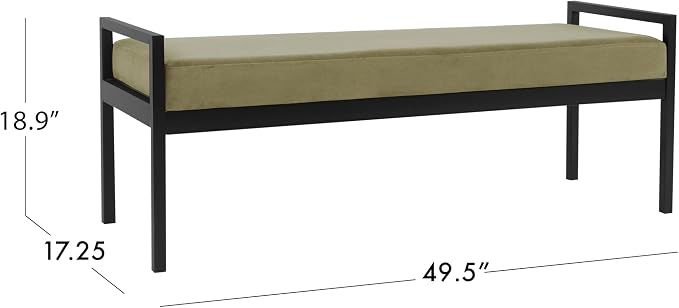 HomePop Modern Velvet Metal Bench| Modern Bench with Metal Leg | Bench for Living Room & Bedroom | Decorative Home Furniture - Light Sage Green Velvet - Image 3