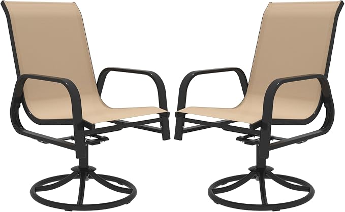 MELLCOM Patio Swivel Chair Set of 2, High Back Textilene Outdoor Dining Chairs with E-Coating Metal Frame, All-Weather Outdoor Furniture Rocker for Backyard, Porch, Garden, Lawn, Beige - Image 8