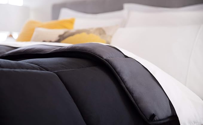 Linenspa Reversible Down Alternative Comforter and Duvet Insert, for Queen Size Bed – All-Season Comforter with Box Stitch and 8 Duvet Loops – Bedding for Kids, Teens, and Adults – Black / Graphite