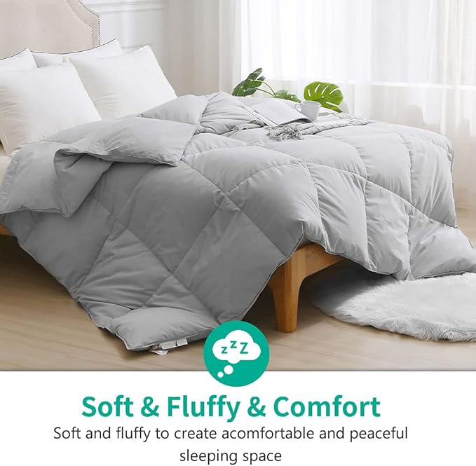 APSMILE King Size Feather Down Comforter - Ultra Soft All Seasons Grey Organic Cotton Duvet Insert Medium Warm Quilted Bed Comforter with Corner Tabs (106x90, Cloud Grey)