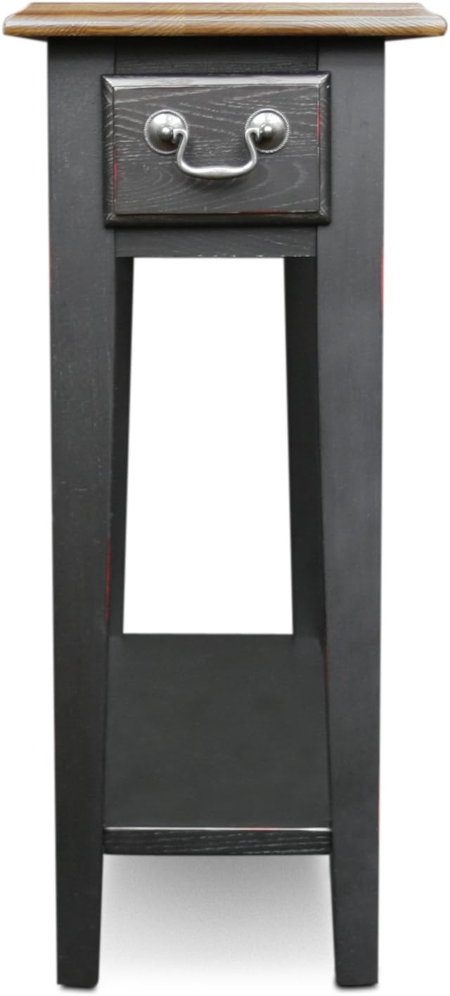 Leick Home Haven Ridge Narrow End Table, Solid Wood, with Drawer and Shelf, for Living Room and Small Spaces, Medium Oak and Black, 9017-SL