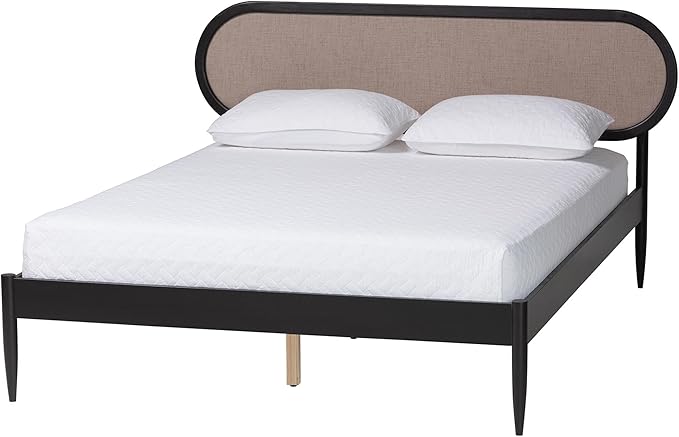 Baxton Studio Shirin Beige Fabric and Black Wood Queen 4-Piece Bedroom Set