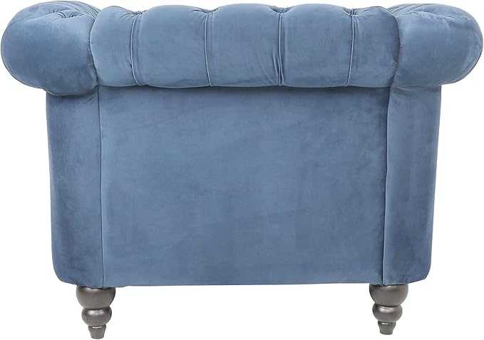 LEVNARY Velvet Chesterfield Chair, Mid-Century Modern Single Sofa Chair with Button Tufted Backrest and Nailhead Decor, Tufted Upholstered Rolled Armchair for Home Bedroom Reading Room (Blue)