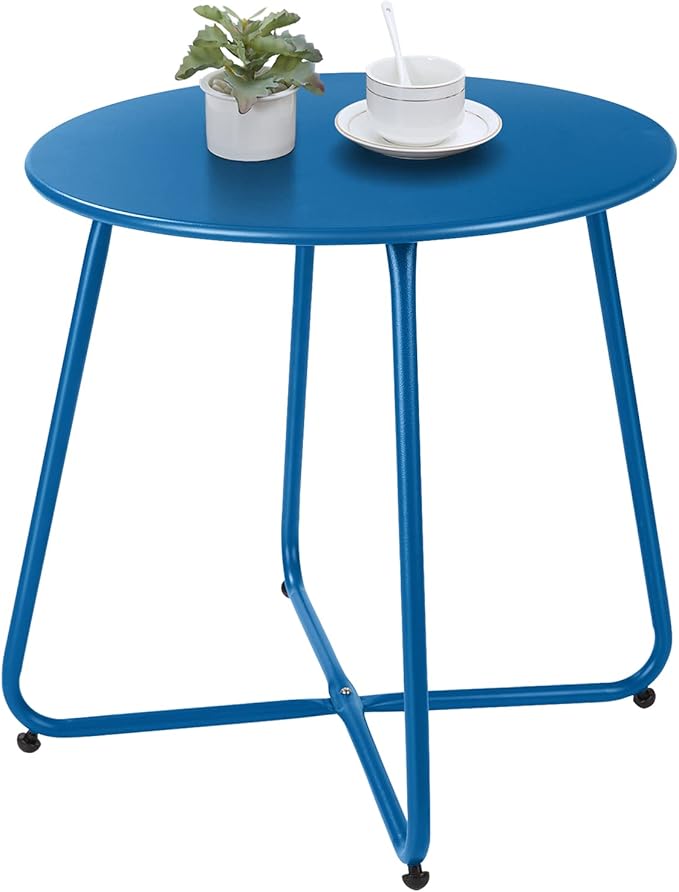 Meluvici Patio Outdoor Side Table Waterproof Round Metal Steel Small Side Table Weather Resistant Portable Outdoor and Indoor End Table for Garden Balcony Yard, Navy Blue by Meluvici