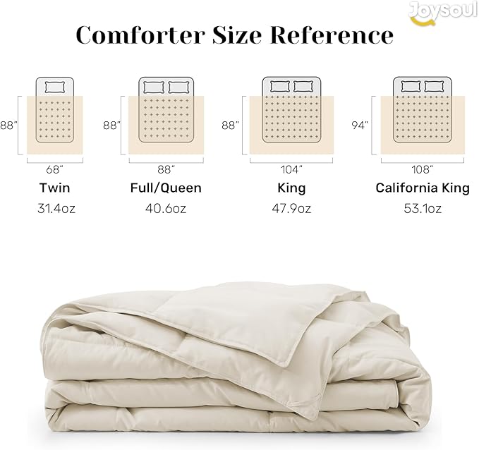 Joysoul Goose Feathers Fiber Comforter - Lightweight Ultra Soft Fabric Cover Breathable White Down Feather Fill, Queen Size Duvet Insert (88" X 88")