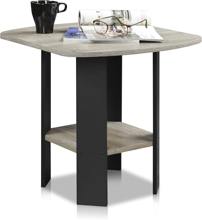 Furinno SIMPLE DESIGN Side Table, 2-Tier Modern End Table with Soft Edges, Open Shelves Night Stand, Bedside Table, for Living Room, Bedroom, French Oak by Furinno-FitsYourSpaceFitsYourBudget