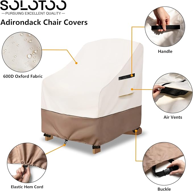 Adirondack Chair Covers Waterproof Heavy Duty Patio Furniture Covers, 32W x 35D x 36H Inches Outdoor Chair Cover 2 Pack (Beige) - Image 4