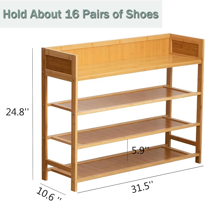 latifolia Bamboo Shoe Rack, 4-Tier Shoe Rack Organizer for Entryway, Living Room(Nature, 31.4''L) - Image 3