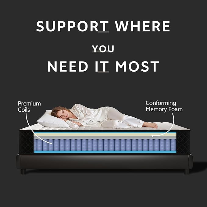 Traumliebe Full Mattress, 12 Inch Hybrid Mattress with Pocket Springs and Memory Foam, Medium Firm Support, Motion Isolation, Breathable Comfort Layer, Mattress in a Box