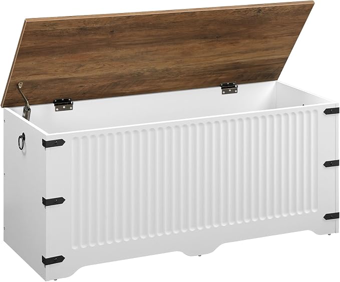 HOOBRO Storage Bench, Toy Box Organizer, Toy Chest with Safety Hinge, Farmhouse Style Storage Chest, 39.3 x 15.7 x 17.7 Inches for Living Room, Bedroom, Entryway, White and Walnut WH26CW01 by HOOBRO