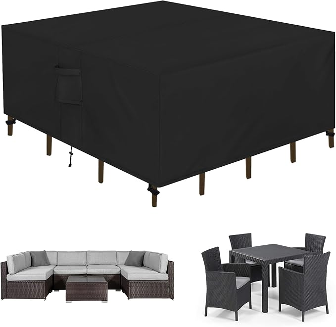 Easy-Going Square Patio Furniture Cover Waterproof Outdoor Dining Table and Chair Cover Anti-UV Outside Sectional Sofa Set Covers (76"L x 76"W x 28"H, Black) by Easy-Going