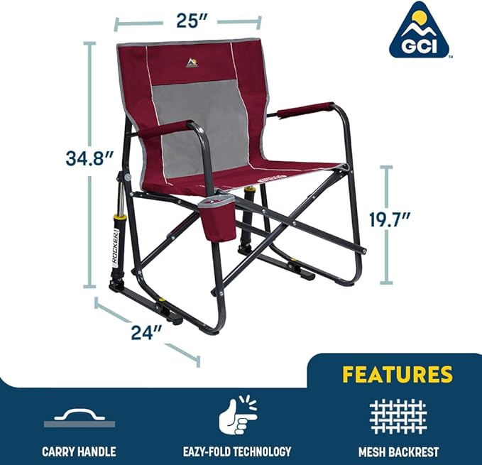 GCI Outdoor Freestyle Rocker Camping Chair | Portable Folding Rocking Chair with Solid, Durable Armrests, Drink Holder & Comfortable Backrest — Royal Blue - Image 3