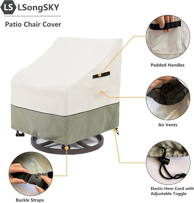 Outdoor Swivel Rocker Chair Cover 2 Pack,Patio Swivel Chair Covers for Outdoor Furniture,Rocking Chair Covers Waterproof (28W x 33D x 38.5H Inch)White&Grayish Green - Image 4