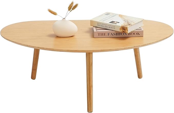 Small Oval Coffee Table Mid Century Modern for Living Room, Center Table,Solid Wood Coffee Table,Nature Wood (Nature Wood,18.9" D x 33.85" W 12.4" H)