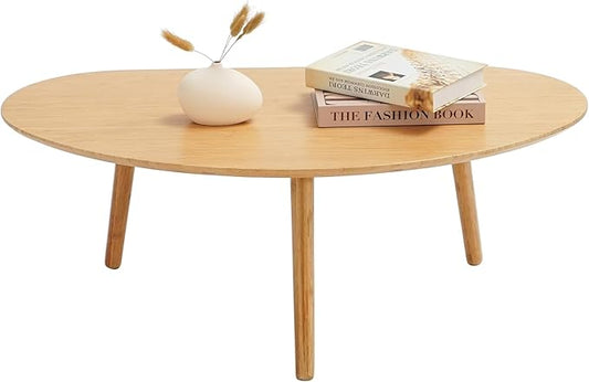 Small Oval Coffee Table Mid Century Modern for Living Room, Center Table,Solid Wood Coffee Table,Nature Wood (Nature Wood,18.9" D x 33.85" W 12.4" H)