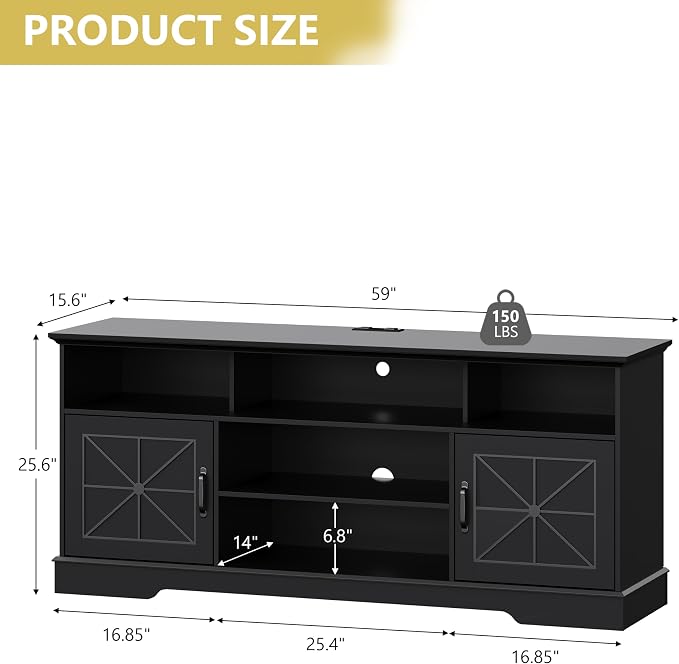 Xixini Farmhouse TV Stand for 65/60/55 Inch Tvs, Rustic Entertainment Center with LED Lights and Power Outlets, Modern Media Console Table, Wood Television Furniture for Living Room, Bedroom, Black - Image 7