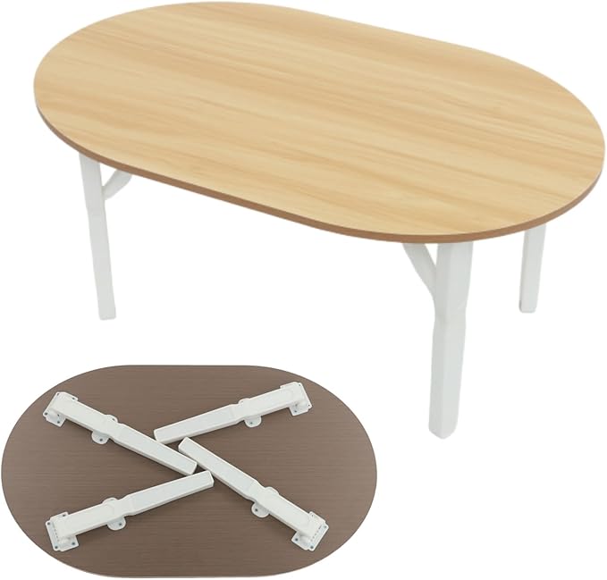 Folding Coffee Table, Small Collapsible Coffee Table, Portable Low Floor Tables with 4 Foldable Legs, Foldable Round Center Tables Living Room, Home, Office, No Assembly 31.5 x 18.9 x 14.2 in (Wood)
