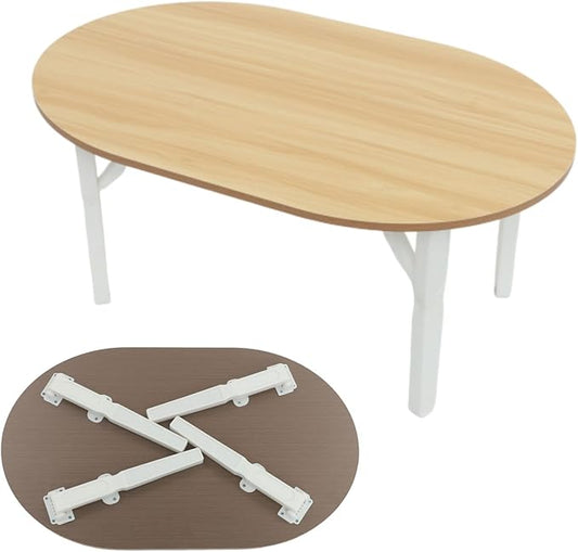 Folding Coffee Table, Small Collapsible Coffee Table, Portable Low Floor Tables with 4 Foldable Legs, Foldable Round Center Tables Living Room, Home, Office, No Assembly 31.5 x 18.9 x 14.2 in (Wood)