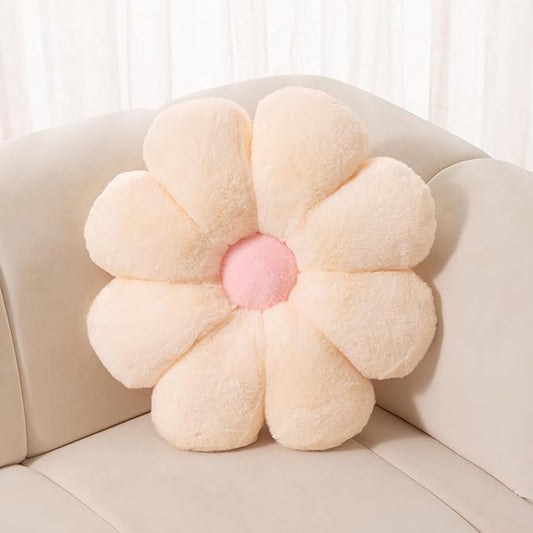 FIONOUT Flower Pillow Decorative Pillows, 25.5In Daisy Pillow Cute Flower Shaped Pillow Floor Seating Custion for Reading, Couch and Room Dector (65CM/Beige)