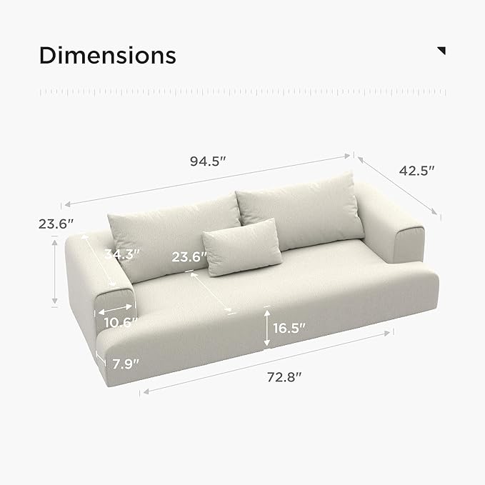 Acanva Modern Minimalist Sofa with Extra Deep Seats for Living Room, Bedroom and Lounge, Wool-Like T-Shape Couch