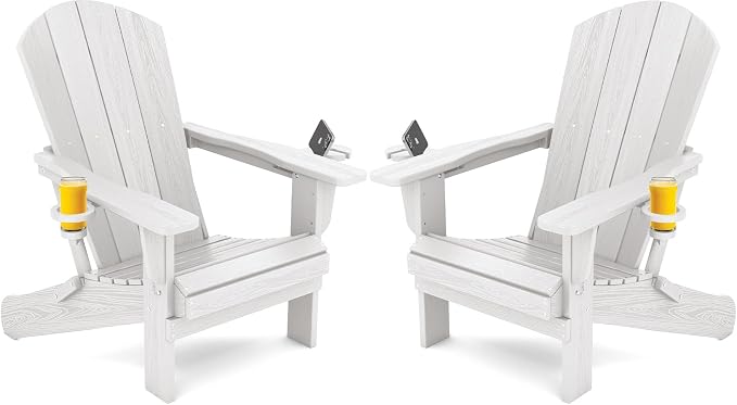 SERWALL Adirondack Chair with Cup Holders - Composite Adirondack Chairs Set of 2 HDPE Outdoor Chairs All Weather Use- White by SERWALL