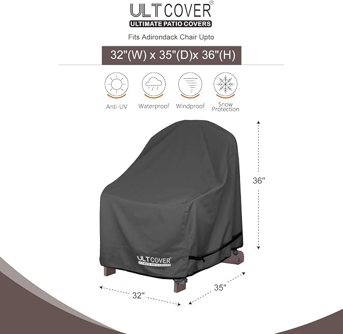 ULTCOVER Waterproof Patio Adirondack Chair Cover 2 Pack for Outdoor Chair Size Upto 32W x 35D x 36H inch, Black - Image 2