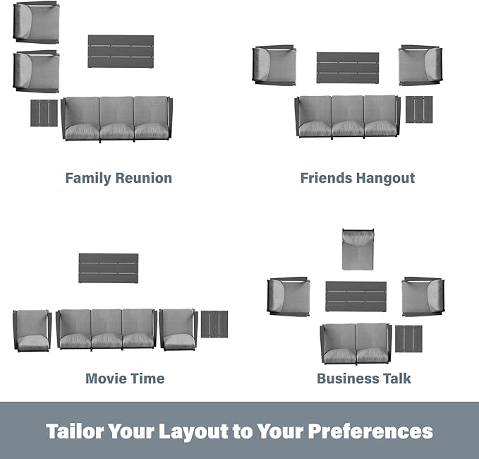 HDPE Patio Conversation Set, 7-Piece All Weather Outdoor Furniture Set with 2 Single Rocking Armchairs for Deck, Lawn, with Cushion, Gray