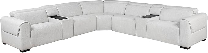 Lexicon Power Reclining Sectional Couches for Living Room-Modular Sectional Sofa, Wall Hugger, 3 Recliner Seats, 2 Console Cup Holders, Power Headrests, Charging Ports, 5 Seater Couch, Chenille Cloud