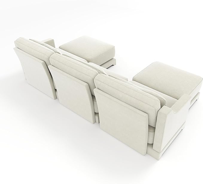 Ball & Cast 105.9” Modular Sectional Sofa, Comfy Cloud Couch with Lumbar Pillows and Ottoman,Deep Seat Chenille U Shaped Modular Sofa, Sectional Couches for Living Room, Bedroom and Apartment, Beige